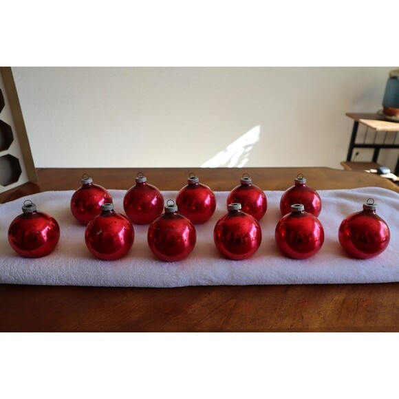 Lot Christmas Shiny Brite 22x Plain Red Silver Glass Ornament Ball USA Made 2.5" - Picture 7 of 14